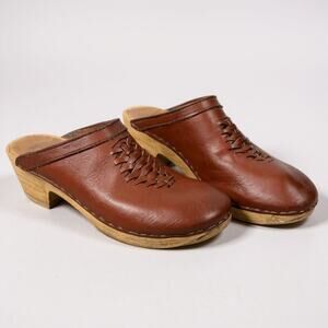 Women’s No 6 Heidi Leather Clogs mid heel in bourbon  size 40 Boho Cottagecore